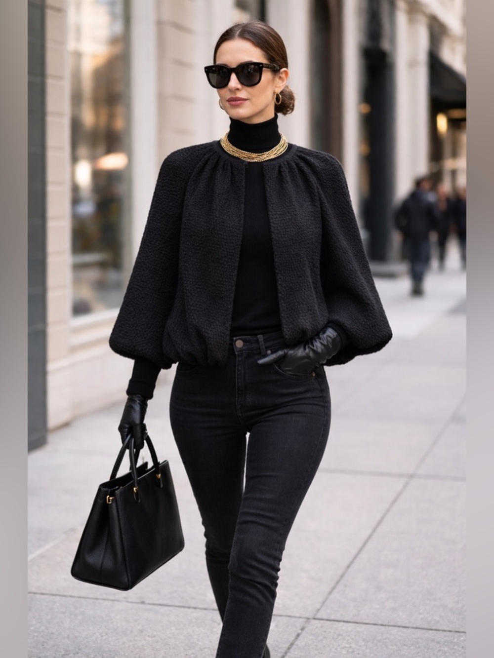 ETCETERA Women's Elegant Chic Wool Blend Black Textured Cape Jacket M